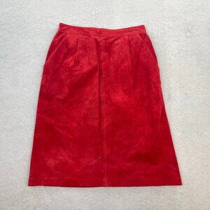 Vintage Toffs Red Suede Leather Skirt Career Cocktail Straight Pencil Size 10
